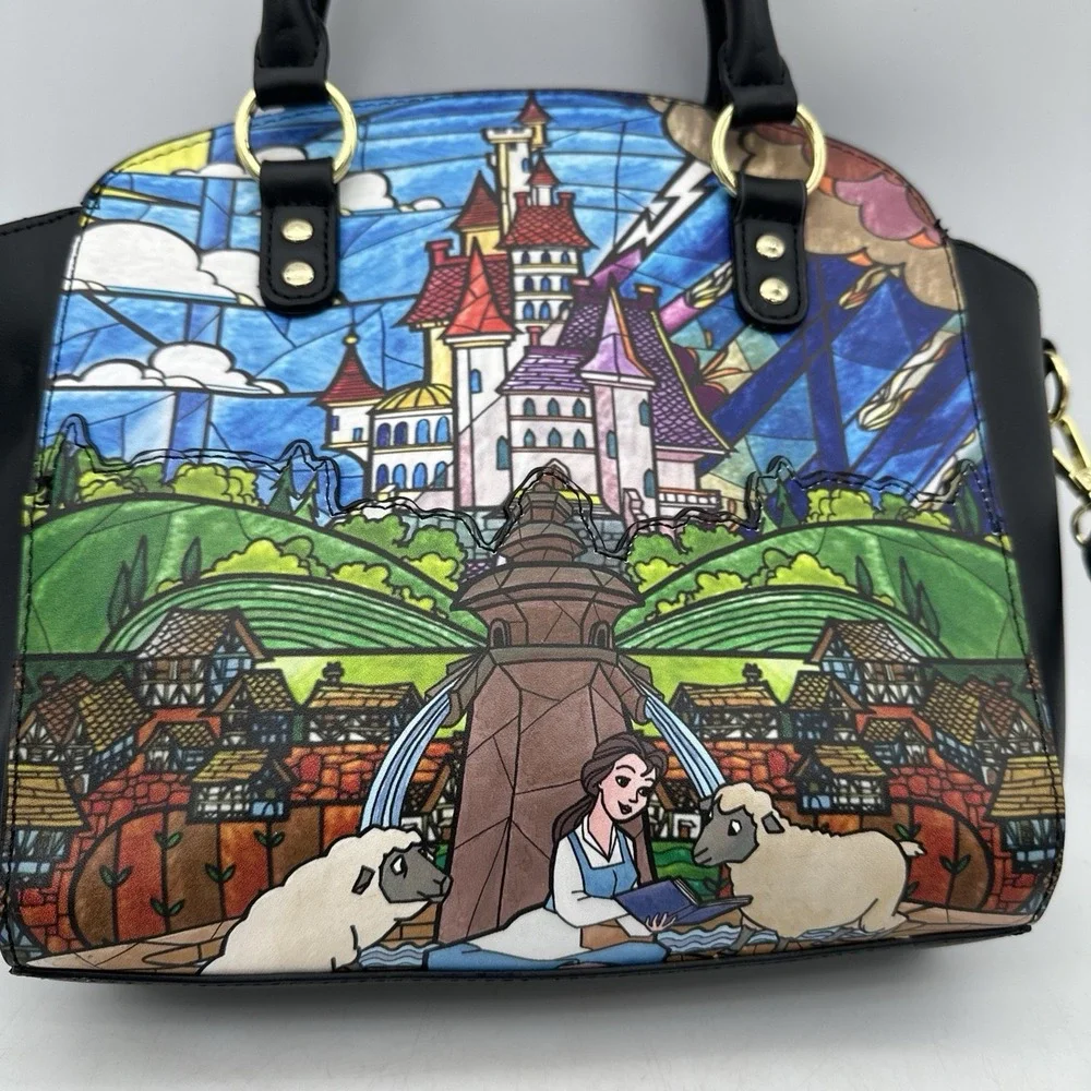 Disney Loungefly Beauty and the Beast Stained Glass Satchel Crossbody Bag EUC